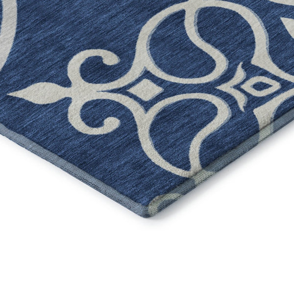 HomeRoots 9' X 12' Navy Blue Floral Medallion Washable Area Rug with UV Protection - Perfect for Any Space! 669533