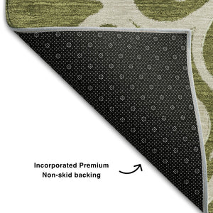 HomeRoots 8' Elegant Olive Green Floral Medallion Round Rug - Washable, Durable, UV Protected for Homes 669537