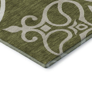 HomeRoots 8' Elegant Olive Green Floral Medallion Round Rug - Washable, Durable, UV Protected for Homes 669537