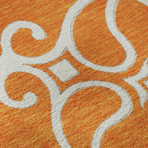HomeRoots 8' Washable Round Rug with Floral Medallion Design in Orange, Ivory & Gray – UV & Stain Resistant! 669543