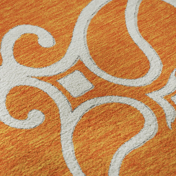 HomeRoots 8' Washable Round Rug with Floral Medallion Design in Orange, Ivory & Gray – UV & Stain Resistant! 669543