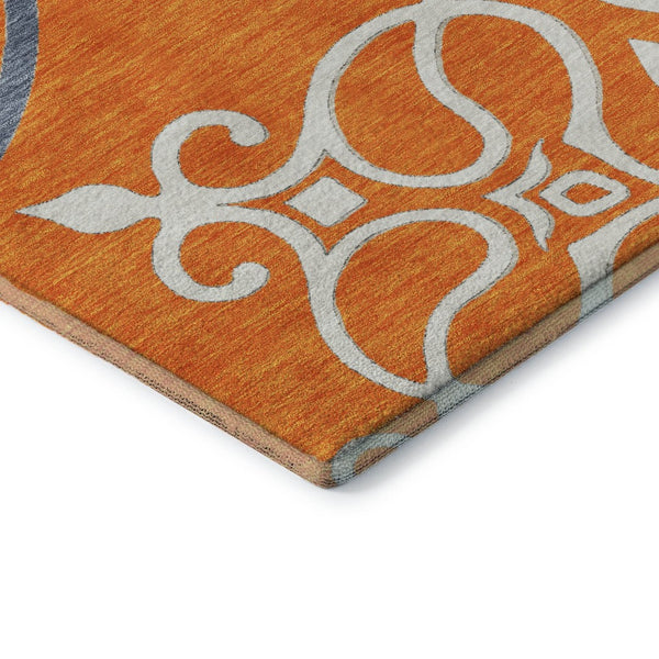 HomeRoots 9' X 12' Floral Medallion Area Rug in Orange, Ivory & Gray - Washable, UV Protected, Stain Resistant! 669545