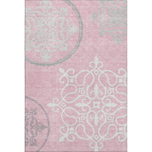 HomeRoots 5' X 8' Washable Floral Medallion Area Rug in Pink, Ivory & Gray - UV Protected & Stain Resistant 669548