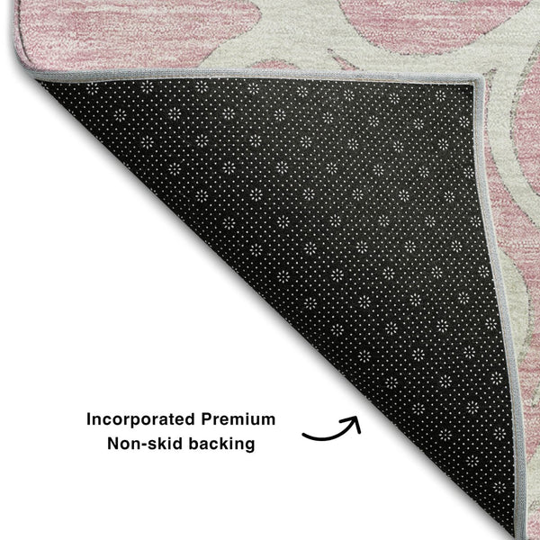 HomeRoots 5' X 8' Washable Floral Medallion Area Rug in Pink, Ivory & Gray - UV Protected & Stain Resistant 669548