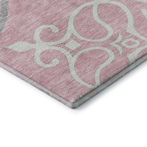 HomeRoots 5' X 8' Washable Floral Medallion Area Rug in Pink, Ivory & Gray - UV Protected & Stain Resistant 669548