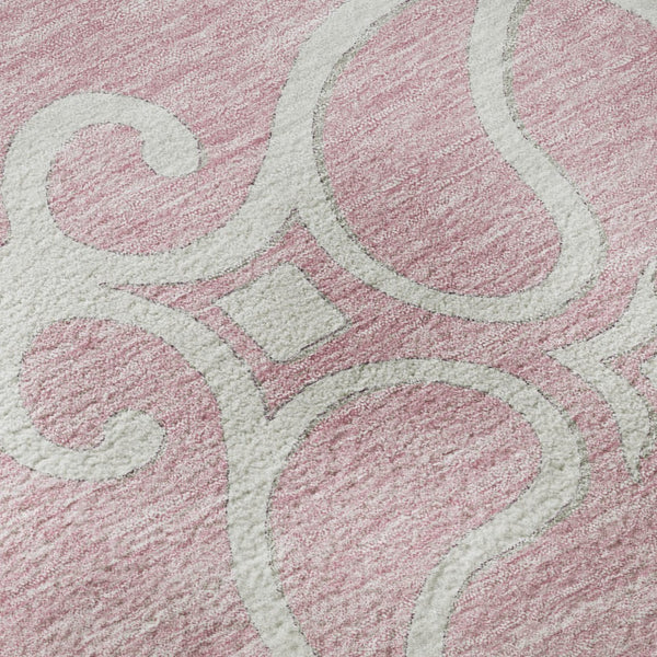 HomeRoots 8' Pink Floral Medallion Round Rug - Washable, UV-Protected, Durable, Perfect for Family Spaces! 669549