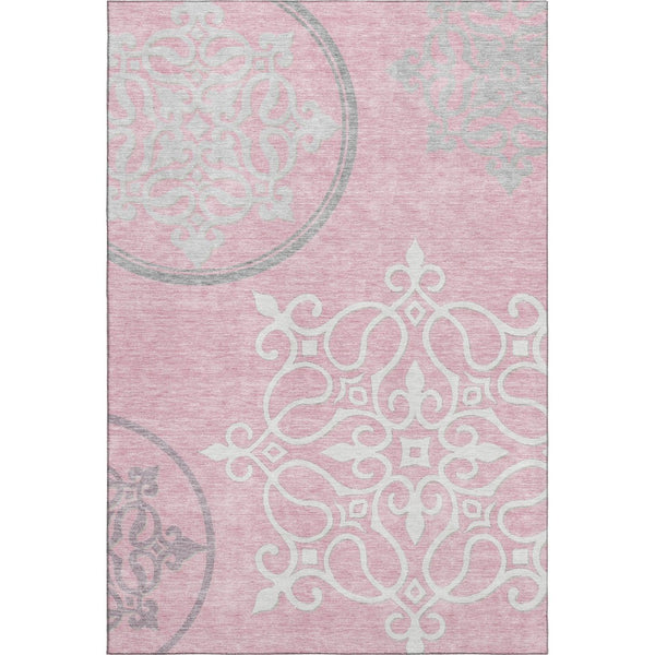HomeRoots 9' X 12' Floral Medallion Area Rug in Pink, Ivory & Gray - Washable, UV Protected & Pet Friendly! 669551