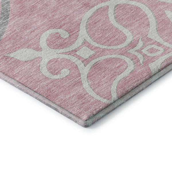 HomeRoots 9' X 12' Floral Medallion Area Rug in Pink, Ivory & Gray - Washable, UV Protected & Pet Friendly! 669551