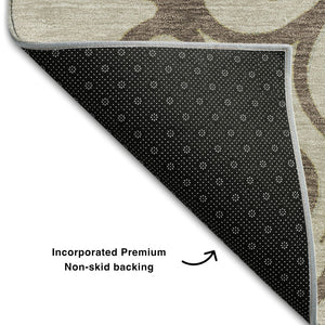 HomeRoots 5' X 8' Washable Floral Medallion Area Rug in Taupe, Green & Copper - UV Protected & Durable Design 669554