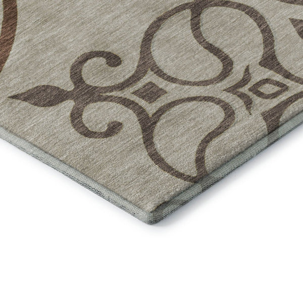 HomeRoots 5' X 8' Washable Floral Medallion Area Rug in Taupe, Green & Copper - UV Protected & Durable Design 669554