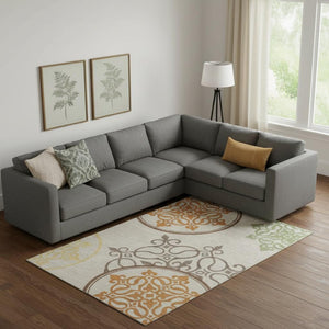 HomeRoots 9' X 12' Stunning Floral Medallion Area Rug in Taupe Green & Copper – Washable, UV Protected Style! 669557