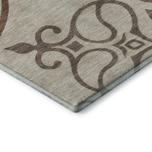 HomeRoots 10' X 14' Washable Floral Medallion Area Rug - Taupe, Green & Copper with UV Protection & Durability 669558