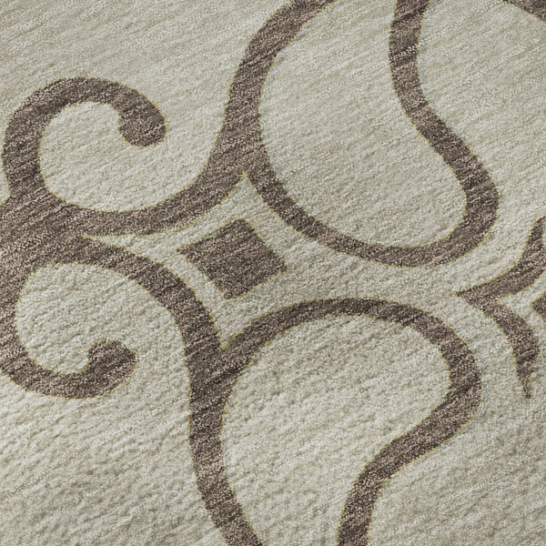 HomeRoots 10' X 14' Washable Floral Medallion Area Rug - Taupe, Green & Copper with UV Protection & Durability 669558