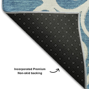 HomeRoots 8' Teal Floral Medallion Round Rug - Washable, UV Protected, Durable Design for High Traffic Areas 669561