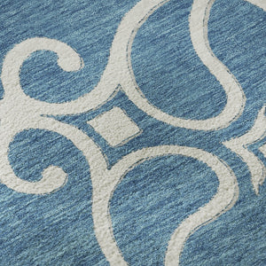HomeRoots 8' Teal Floral Medallion Round Rug - Washable, UV Protected, Durable Design for High Traffic Areas 669561