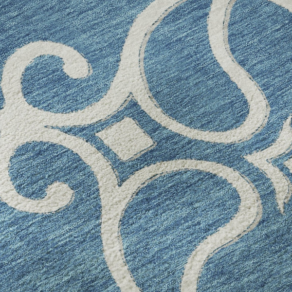 HomeRoots 8' Teal Floral Medallion Round Rug - Washable, UV Protected, Durable Design for High Traffic Areas 669561