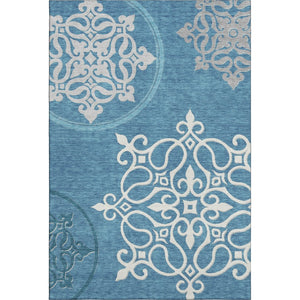 HomeRoots 8' X 10' Teal and Ivory Floral Medallion Area Rug - Durable, Stain Resistant, UV Protected Elegance 669562