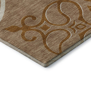 HomeRoots 5' X 8' Terra Cotta Gray and Gold Floral Medallion Washable Rug - Durable & Stylish for Any Space! 669566