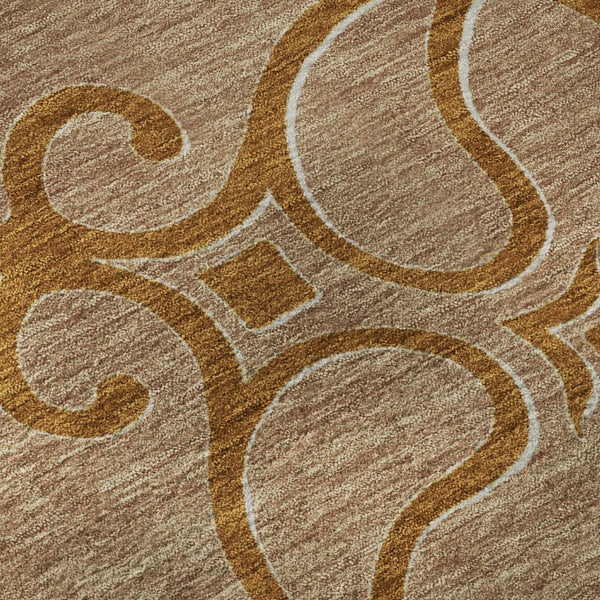HomeRoots 8' Elegant Terra Cotta Gray & Gold Floral Medallion Round Rug – Washable, UV-Protected & Durable 669567