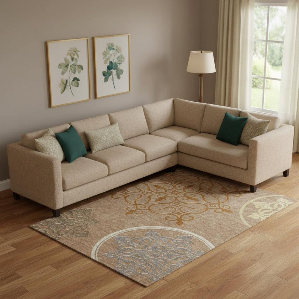 HomeRoots 8' X 10' Washable Terra Cotta Gray Gold Floral Medallion Area Rug - UV Protected & Durable Design 669568
