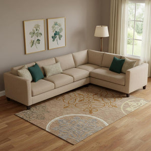 HomeRoots 8' X 10' Washable Terra Cotta Gray Gold Floral Medallion Area Rug - UV Protected & Durable Design 669568