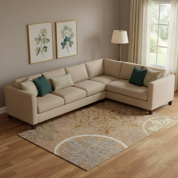 HomeRoots 8' X 10' Washable Terra Cotta Gray Gold Floral Medallion Area Rug - UV Protected & Durable Design 669568