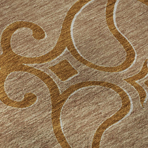 HomeRoots 10' X 14' Terra Cotta Gray Gold Floral Medallion Area Rug - Washable, UV Protected, & Durable Design 669570