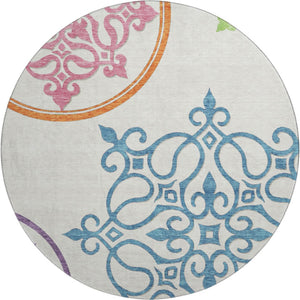 HomeRoots 8' Washable Round Rug with Floral Medallion Design – UV Protected, Stain Resistant, Family-Friendly Comfort 669573