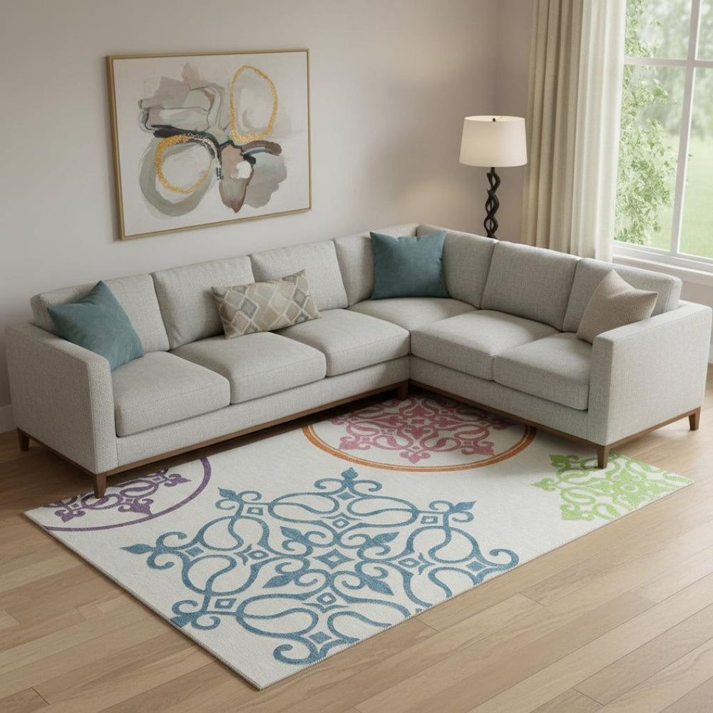 HomeRoots 9' X 12' Floral Medallion Area Rug – Washable and UV Protected for Homes with Kids and Pets 669575
