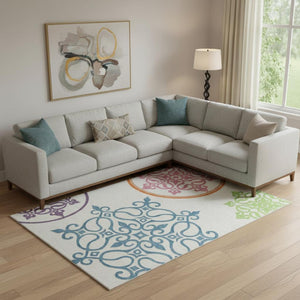 HomeRoots 9' X 12' Floral Medallion Area Rug – Washable and UV Protected for Homes with Kids and Pets 669575