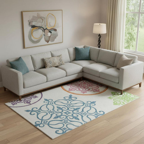 HomeRoots 9' X 12' Floral Medallion Area Rug – Washable and UV Protected for Homes with Kids and Pets 669575