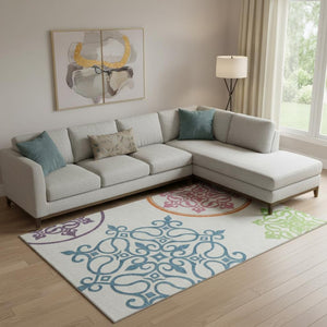 HomeRoots 10' X 14' Washable Floral Medallion Area Rug - UV Protected, Durable, Perfect for High-Traffic Homes 669576