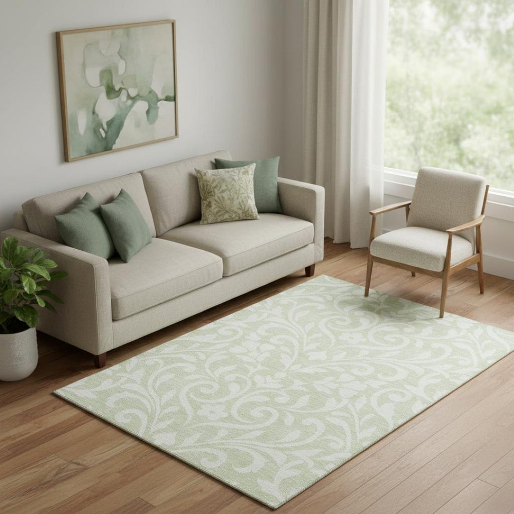 HomeRoots 5' X 8' Artichoke Green Floral Area Rug - Washable, Durable, UV-Protected, Ideal for Busy Homes 669578