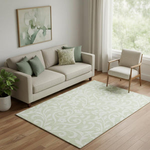 HomeRoots 5' X 8' Artichoke Green Floral Area Rug - Washable, Durable, UV-Protected, Ideal for Busy Homes 669578