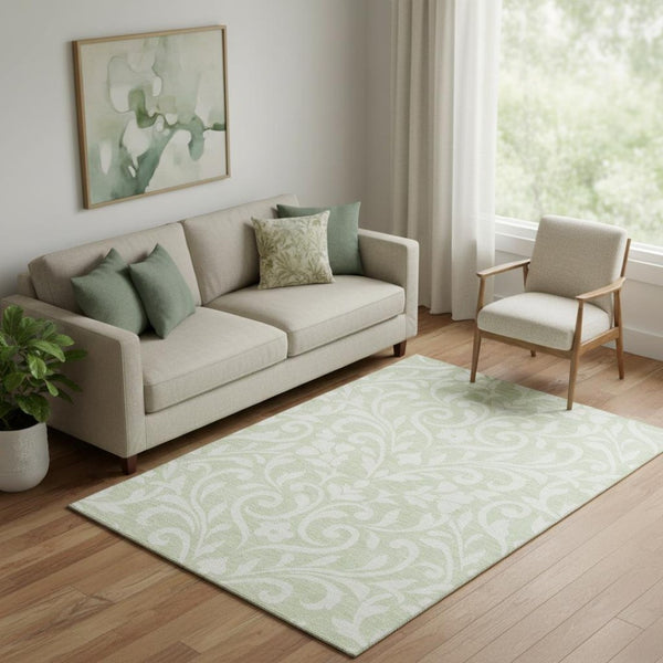 HomeRoots 5' X 8' Artichoke Green Floral Area Rug - Washable, Durable, UV-Protected, Ideal for Busy Homes 669578