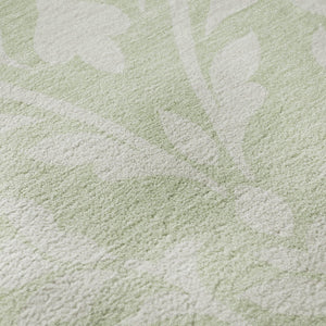 HomeRoots 8' Artichoke Green & Ivory Floral Washable Round Rug with UV Protection for High-Traffic Areas 669579