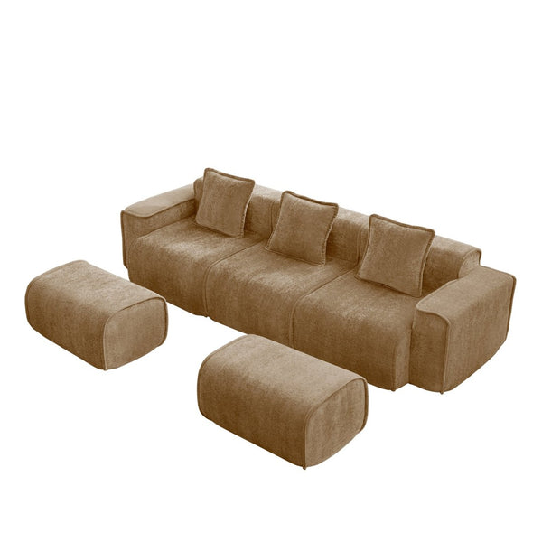 English Elm Streamlined Velvet U-shape Modular Sectional with Ottomans and French Piping Detail W3041S00374