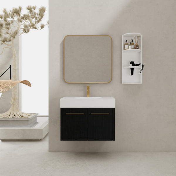 English Elm 30 Inch Wall-Mounted Vanity Set With Thick Resin Sink & 3-Tier Storage Rack For Stylish Bathrooms W999S00367