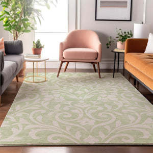 HomeRoots 8' X 10' Artichoke Green Floral Area Rug - Washable, UV Protected, Stain Resistant, Durable Design 669580