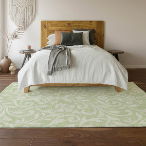 HomeRoots 8' X 10' Artichoke Green Floral Area Rug - Washable, UV Protected, Stain Resistant, Durable Design 669580