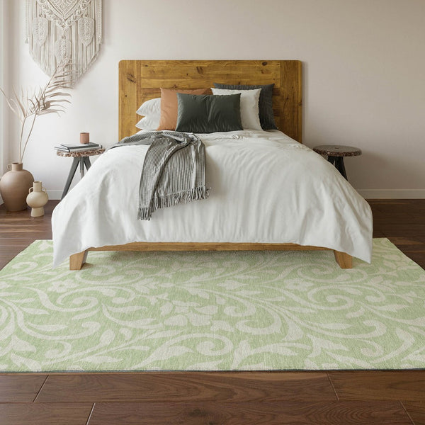 HomeRoots 8' X 10' Artichoke Green Floral Area Rug - Washable, UV Protected, Stain Resistant, Durable Design 669580