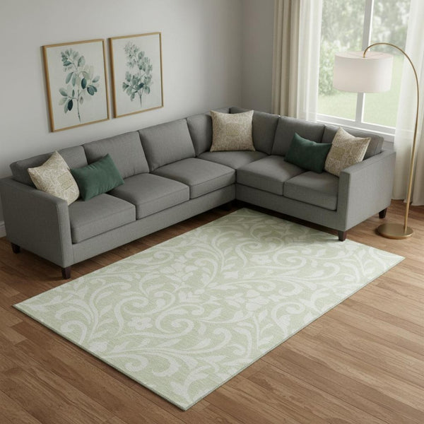 HomeRoots 10' X 14' Artichoke Green Floral Area Rug - Washable, UV Protected & Perfect for High-Traffic Spaces 669582