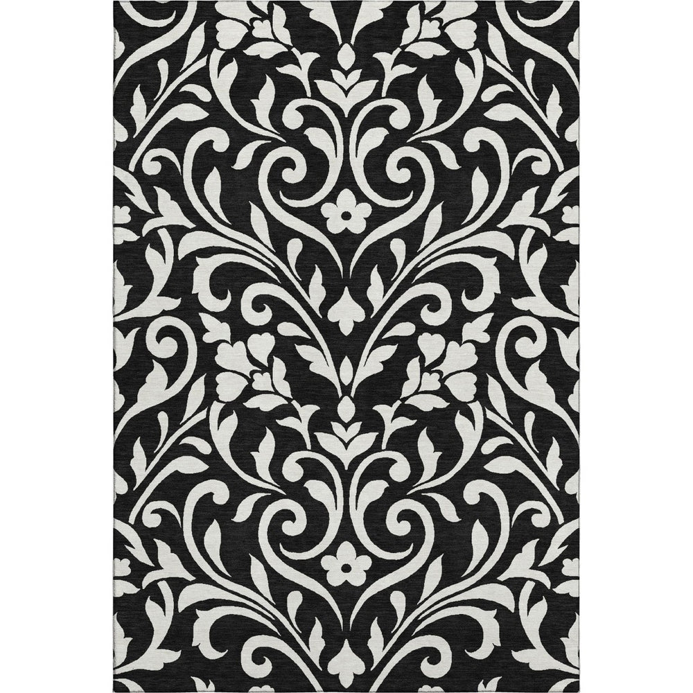 HomeRoots 5' X 8' Black And Ivory Floral Area Rug - Washable, UV Protected, Durable Style for Every Room 669584