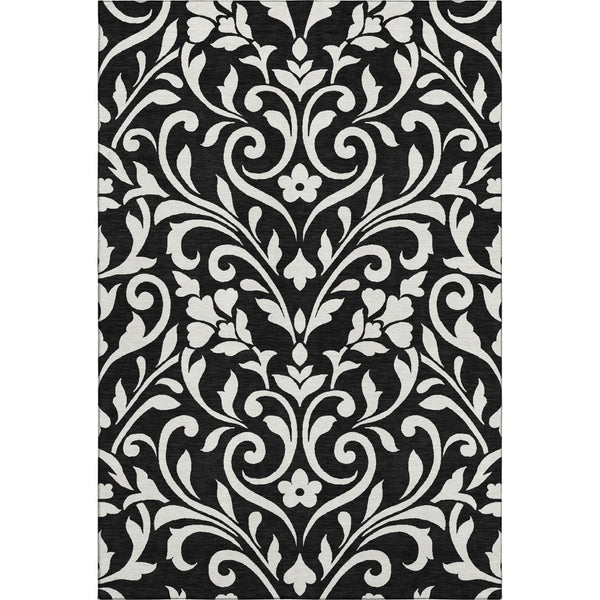 HomeRoots 5' X 8' Black And Ivory Floral Area Rug - Washable, UV Protected, Durable Style for Every Room 669584