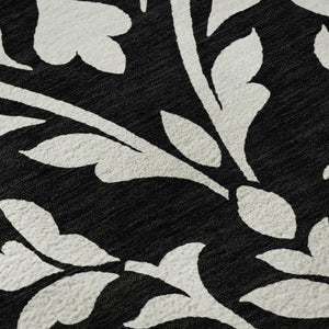 HomeRoots 8' Black and Ivory Floral Washable Round Rug - UV Protected, Durable, Easy-Clean for Family Spaces 669585