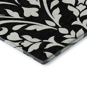 HomeRoots 8' X 10' Black and Ivory Floral Area Rug - Washable, UV Protected, Stain Resistant & Stylish Decor Solution 669586