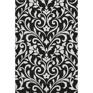 HomeRoots 10' X 14' Elegant Black and Ivory Floral Area Rug - Washable, UV Protected, Perfect for Busy Homes 669588