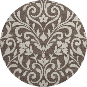 HomeRoots 8' Chocolate and Beige Floral Round Rug – Washable, UV Protected, & Ideal for Homes with Kids & Pets! 669591