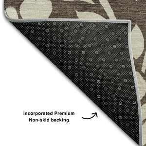HomeRoots 8' X 10' Chocolate & Beige Floral Area Rug - Washable, UV Protected, Durable, Pet-Friendly Design 669592