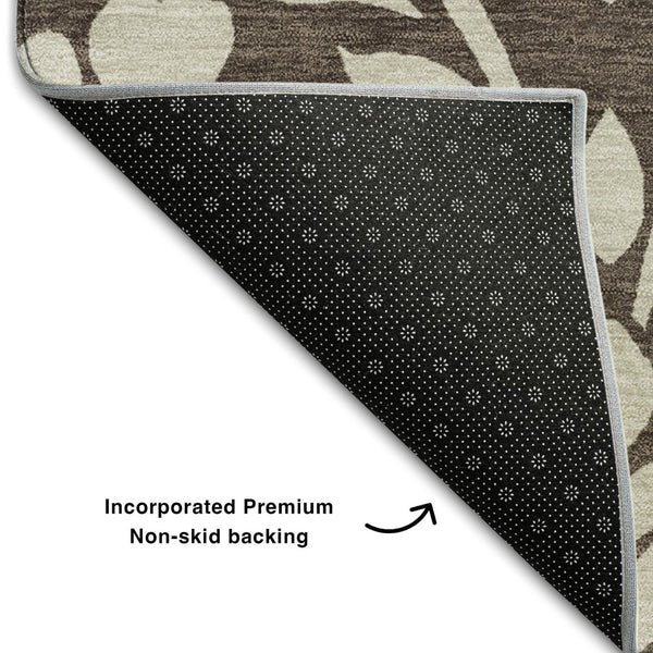 HomeRoots 8' X 10' Chocolate & Beige Floral Area Rug - Washable, UV Protected, Durable, Pet-Friendly Design 669592